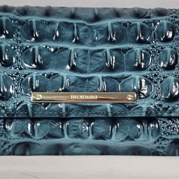 2 pc. BRAHMIN IVY GREEN ELISA LEATHER SHOULDER BAG/PURSE-CHECKBOOK WALLET SET - Picture 3 of 14